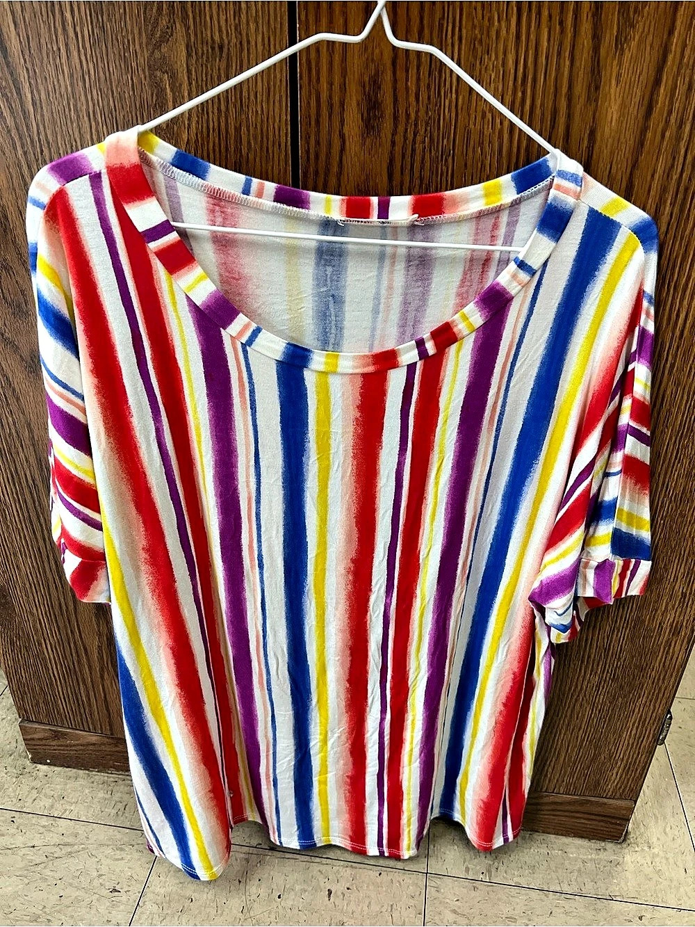 Striped Short Sleeve Top in White & Red